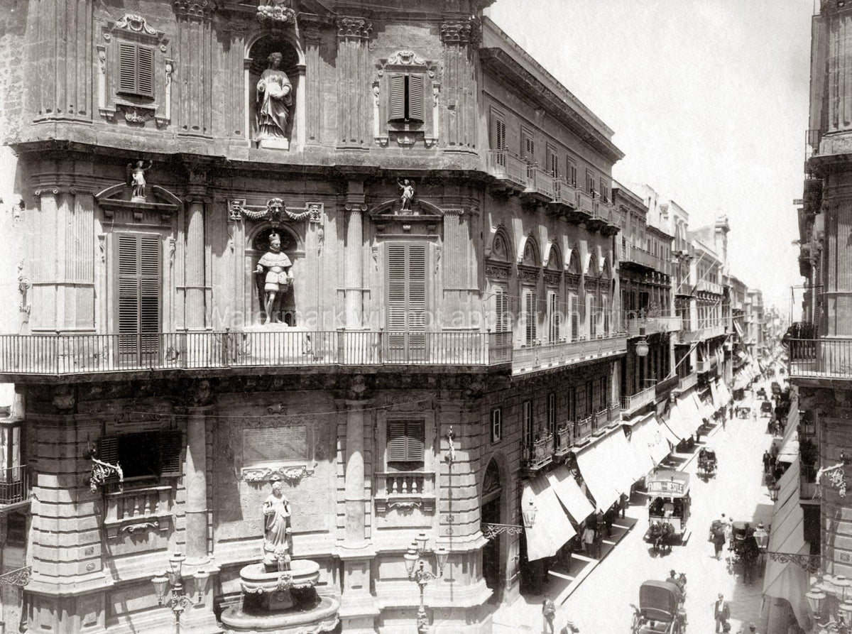Palermo Piazza Vigliena Quattro Canti Architecture Statues Vtg. Photo 19thC.