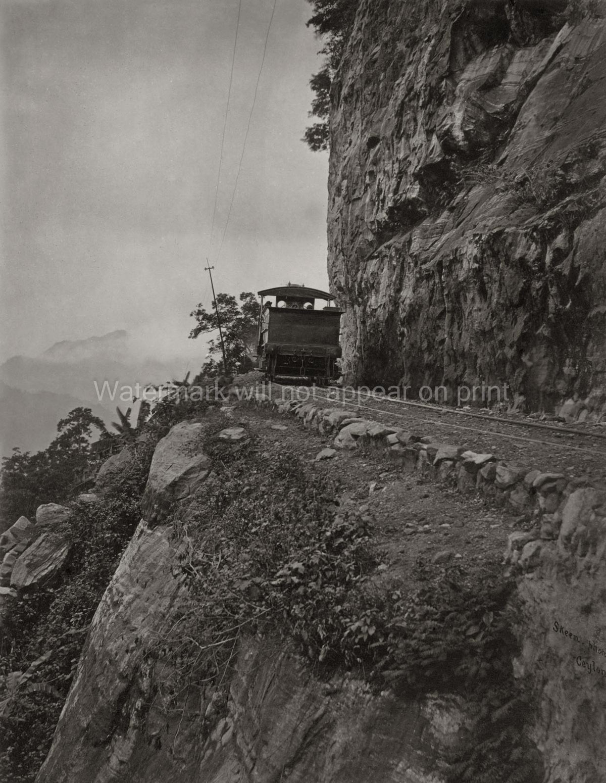 Kandy Railway Ceylon Train on Cliffside Mountain Tracks Vtg. Photo 19thC.