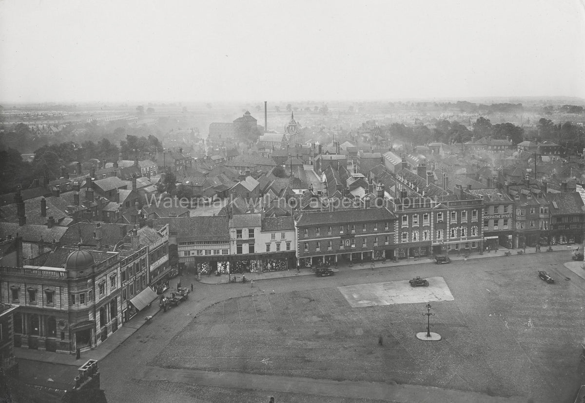 Newark Nottinghamshire Church Tower View Town Square Rooftops Vtg. Photo 19thC.