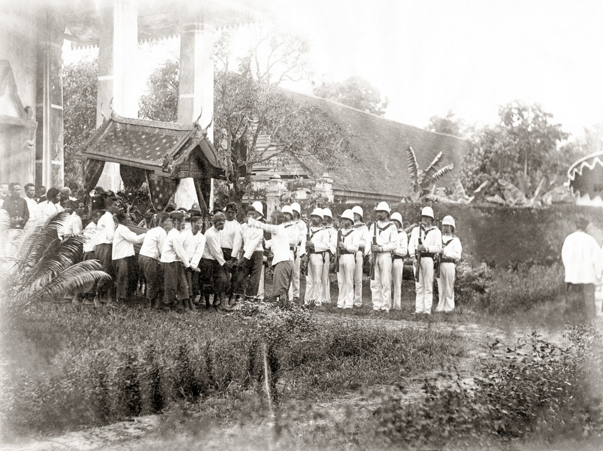 Siam Thailand Funeral Cortege Procession Soldiers Ceremony Vtg. Photo 19thC.