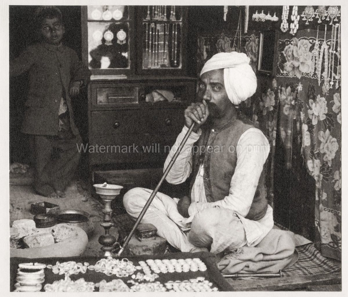 Silversmith Work Simla Bazaar Shimla India Jewelry Shop Vtg. Photo 19thC.