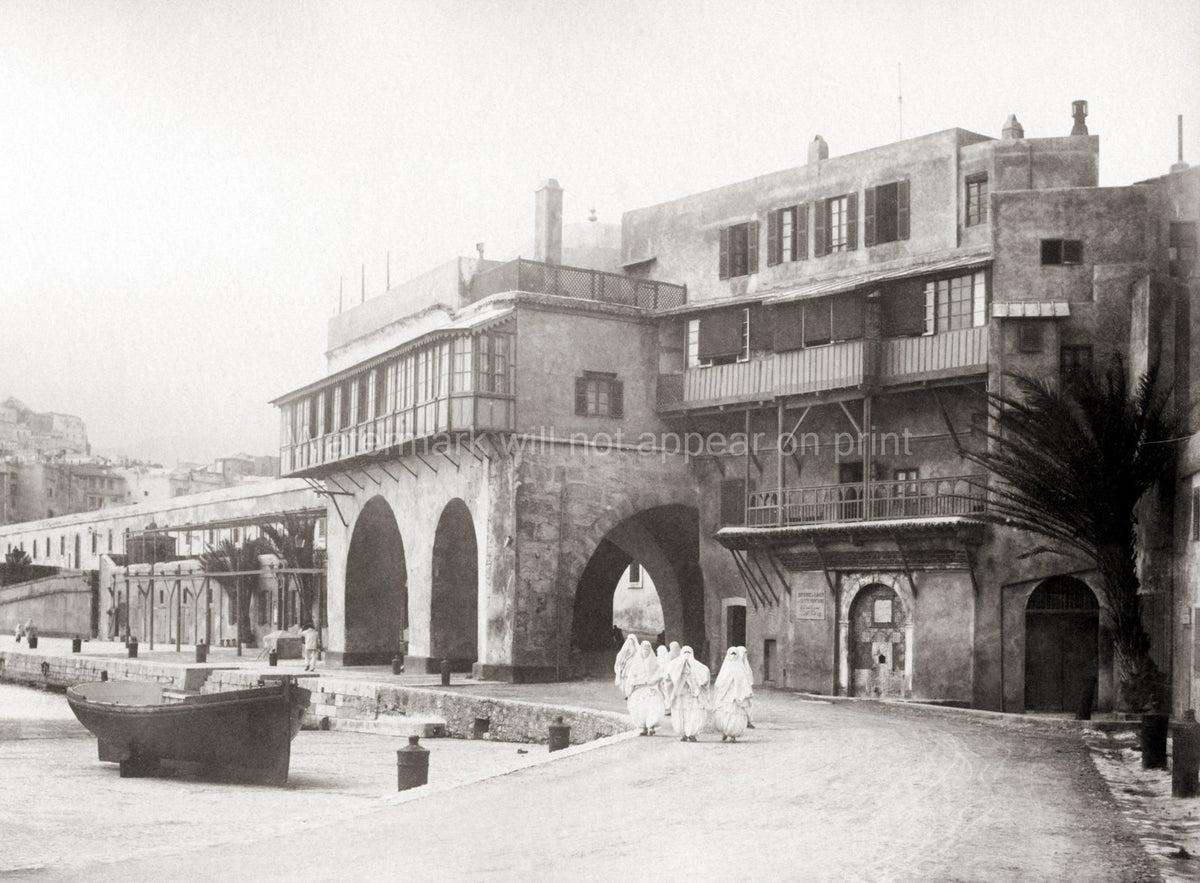 Algiers Algeria Admiralty Harbor Archway Street Scene Women Vtg. Photo 19thC.