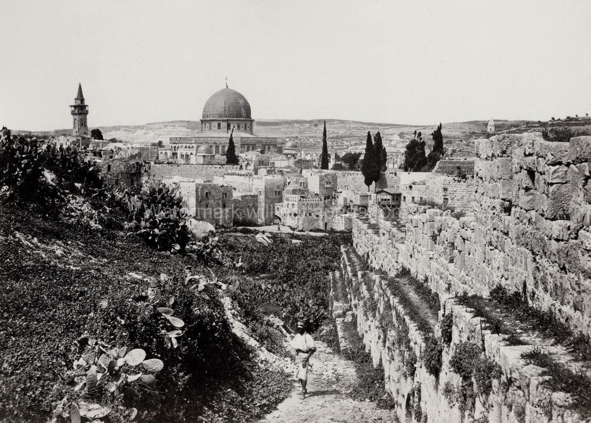Jerusalem Mosque Omar Dome Rock City Walls Minaret Vtg. Photo 19thC.