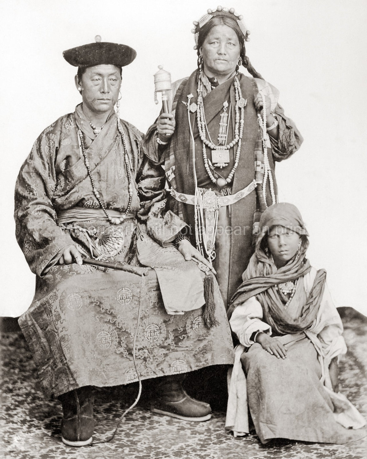 Sikkim NE India Bhutanese Family Traditional Clothing Jewelry Vtg. Photo 19thC.