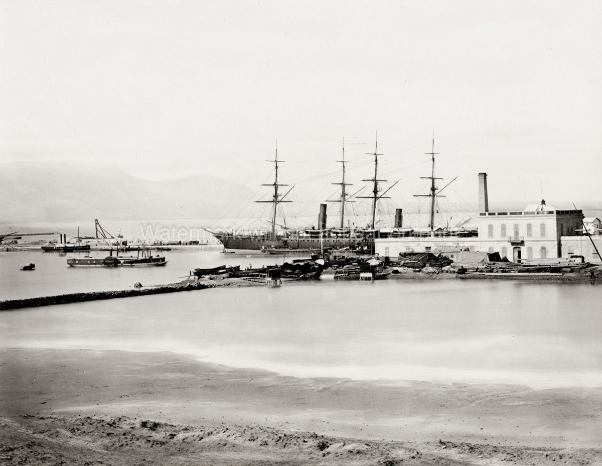 Port Said Suez Canal Ship Dock Wharf Harbor Steamship Vtg. Photo 19thC.
