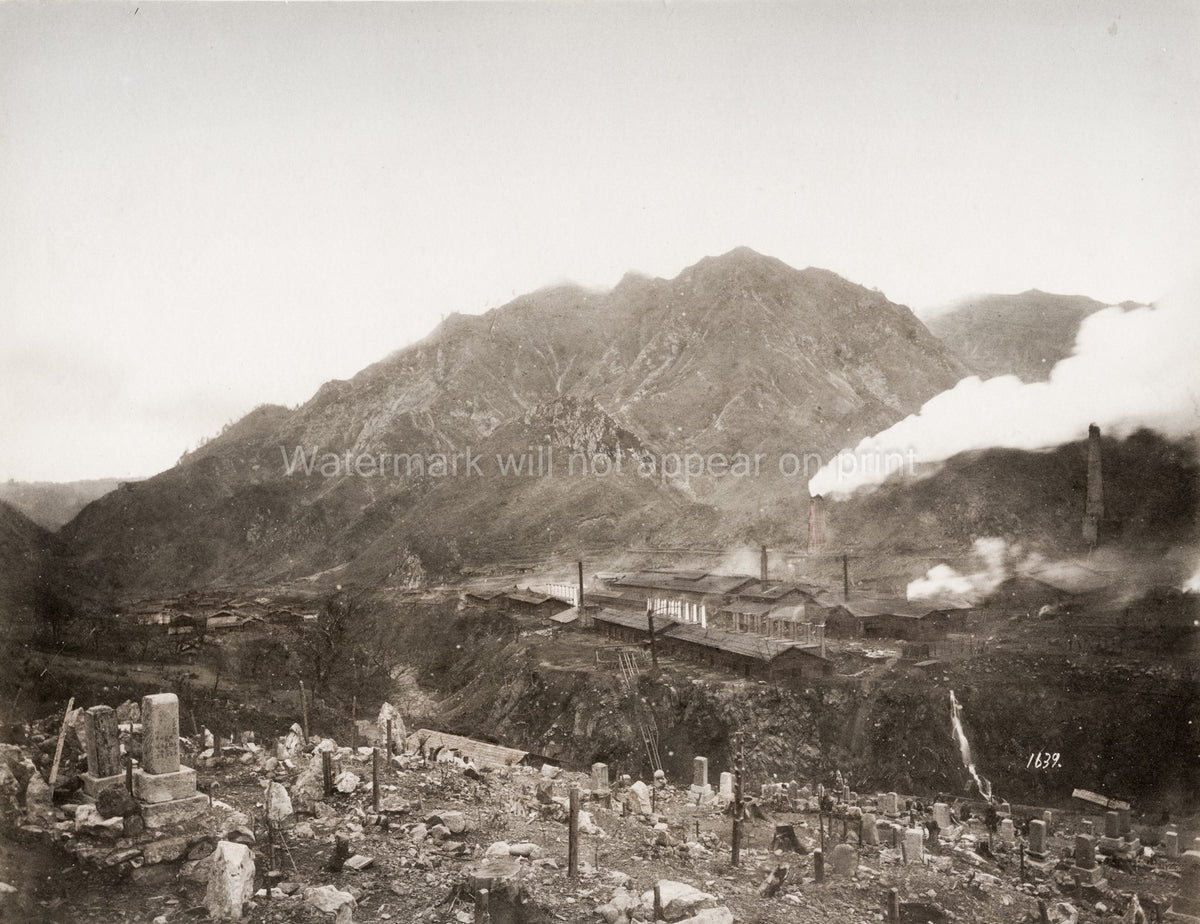 Japan Coal Mine Industrial Landscape Mountains Cemetery Vtg. Photo 19thC.