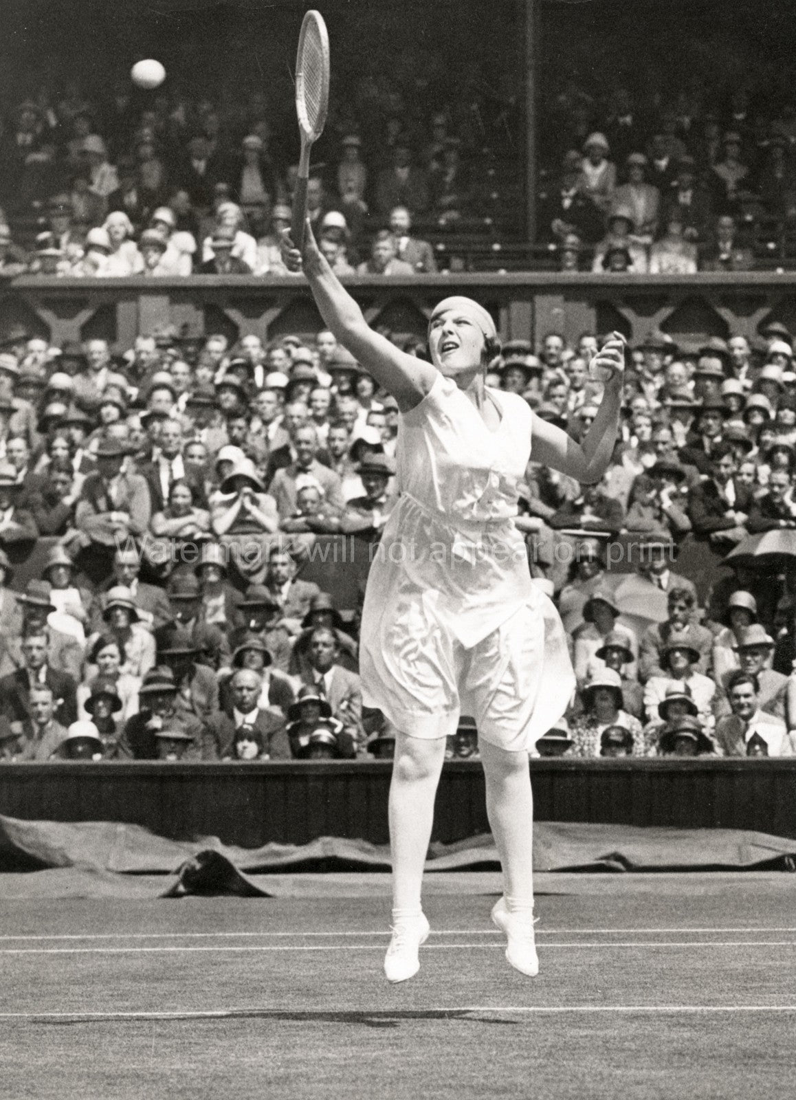 Betty Nuthall Shoemaker Tennis Player Wimbledon Serve Crowd Vtg. Photo 20thC.