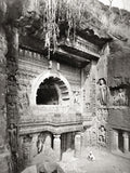 India Rock-Cut Caves Temple Facade Sculpture Architecture Vtg. Photo 19thC.