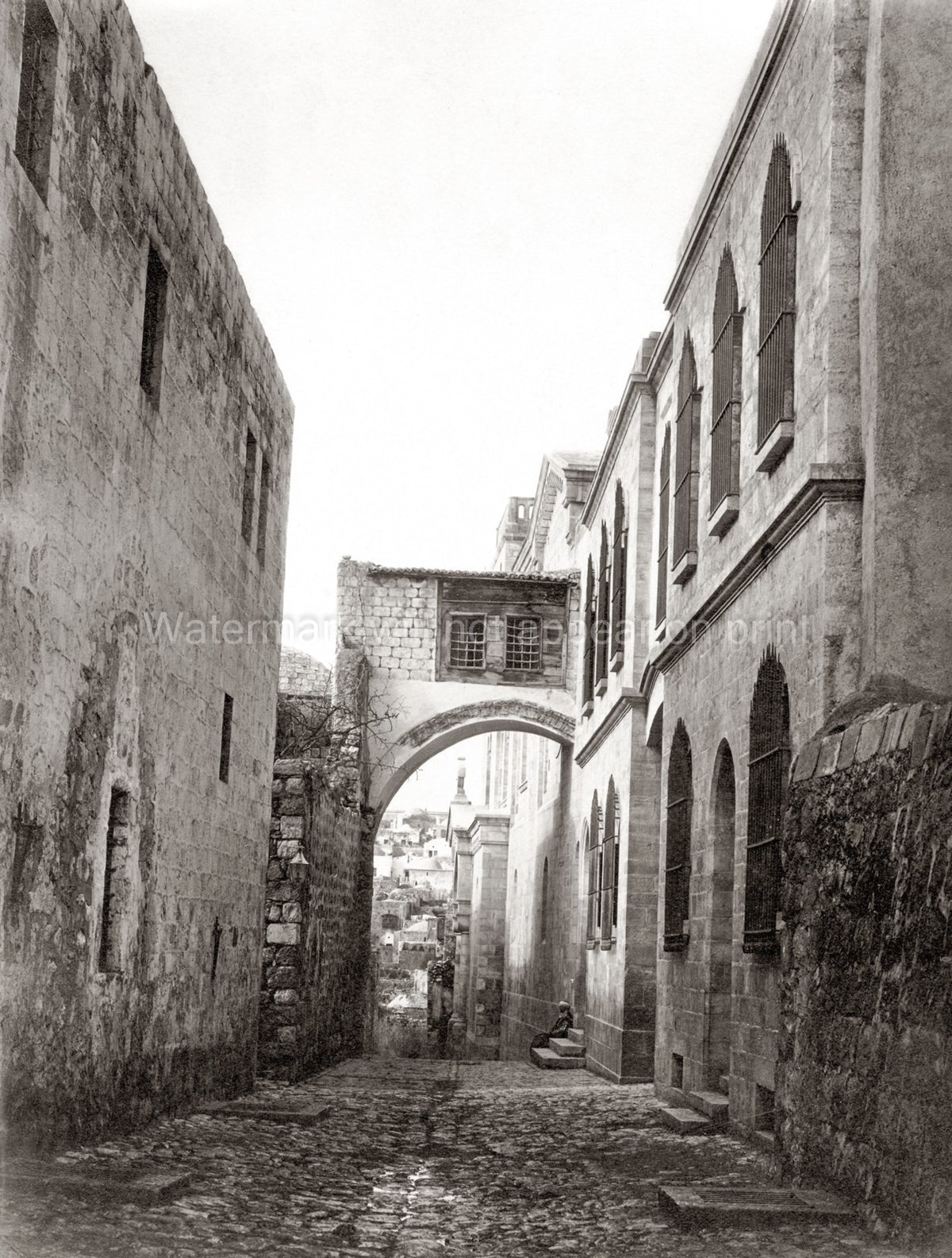 Jerusalem Ecce Homo Arch Dolorosa Old City Street Scene Vtg. Photo 19thC.