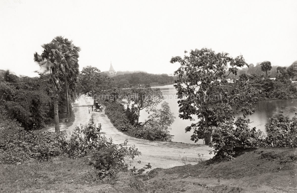 Yangon Myanmar Rangoon Burma Pagoda Lake Carriage Road Vtg. Photo 19thC.