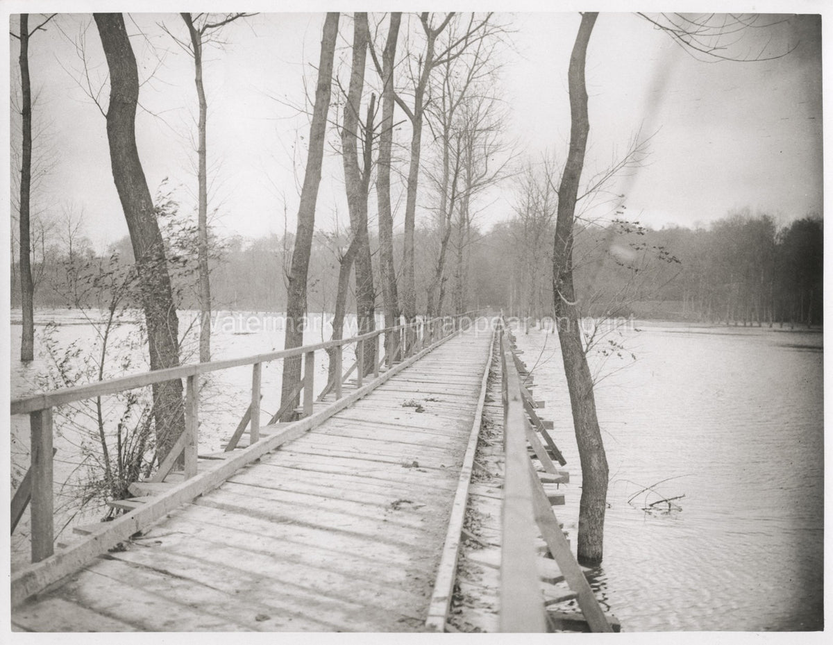 France British Troops Bridge River Flooded Trees Military WW1 Vtg. Photo