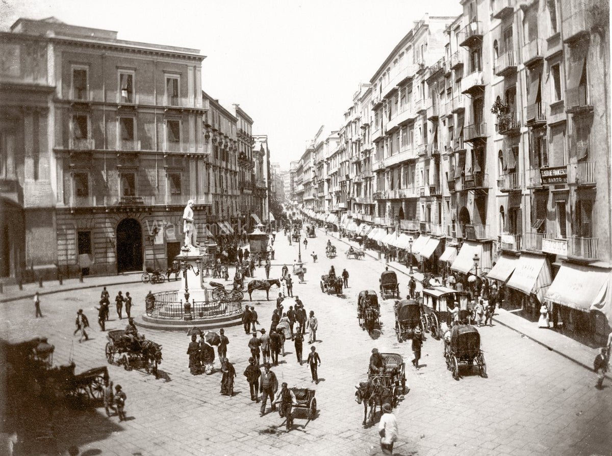 Naples Roma Street Scene Horse-Drawn Carriages Italy Vtg. Photo 19thC.