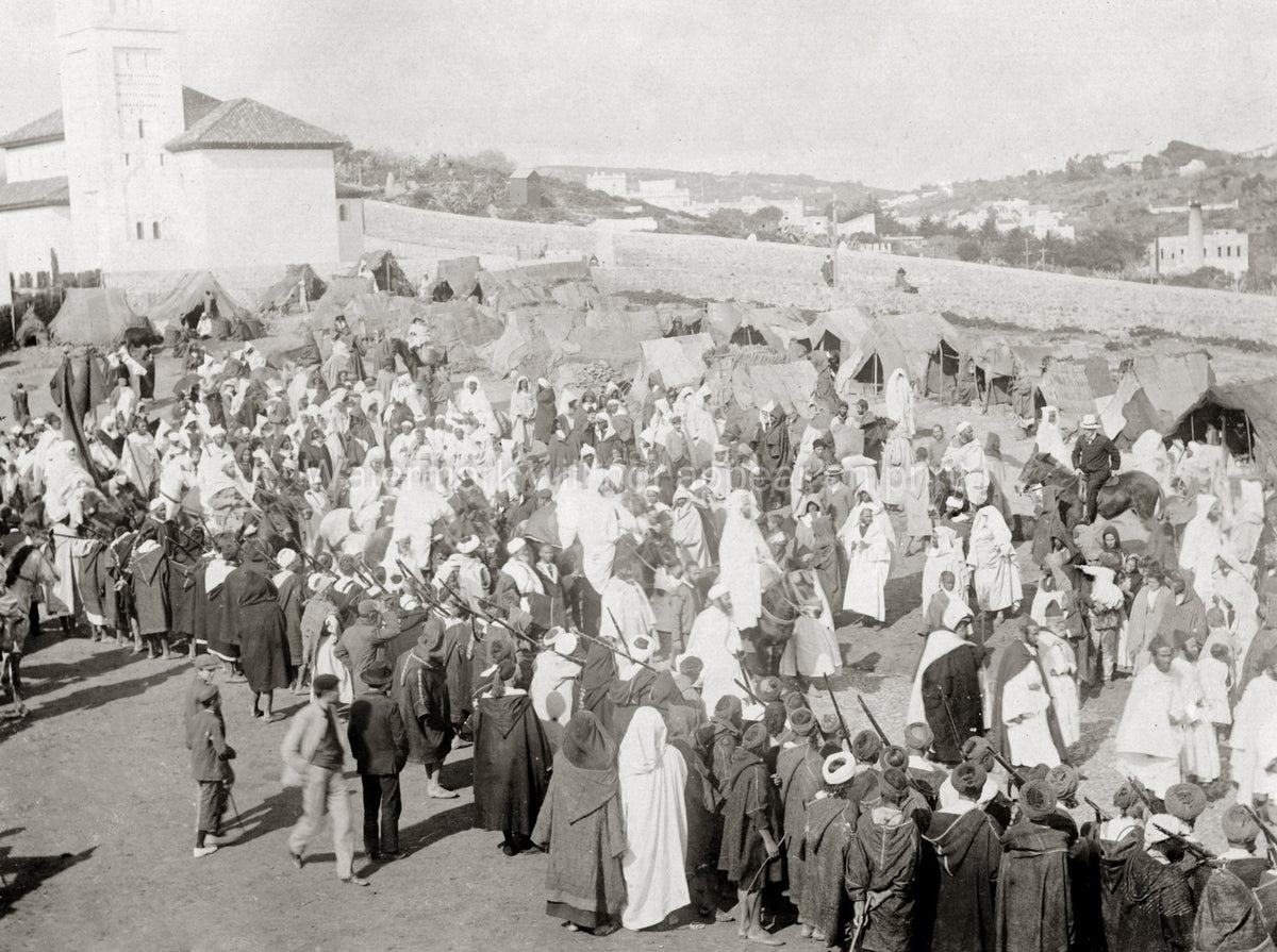 Tangier Morocco Governor's Procession Mosque Crowd Tents Vtg. Photo 20thC.