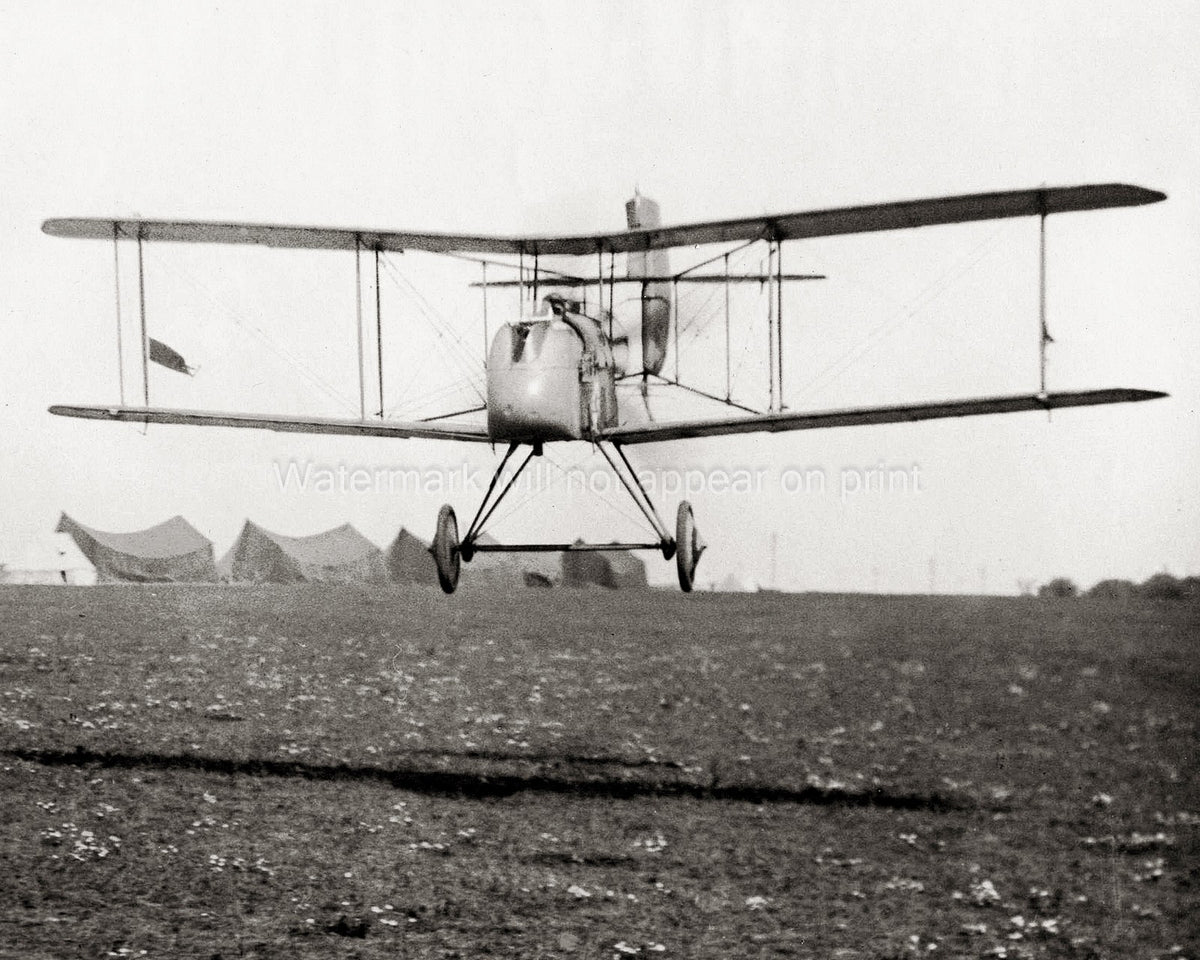 WW1 Military Aircraft Biplane Raid Airfield Tents Flight Vtg. Photo