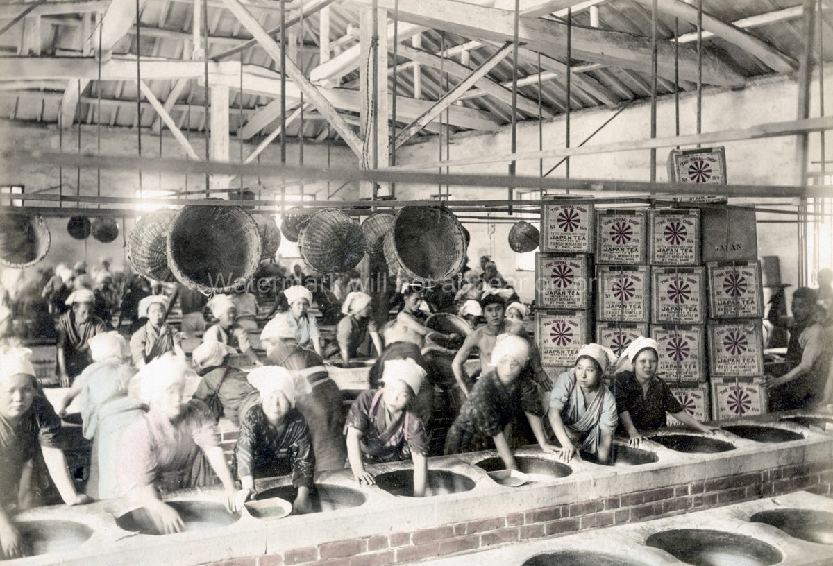 Japan Tea Processing Factory Women Workers Baskets Crates Vtg. Photo 19thC.