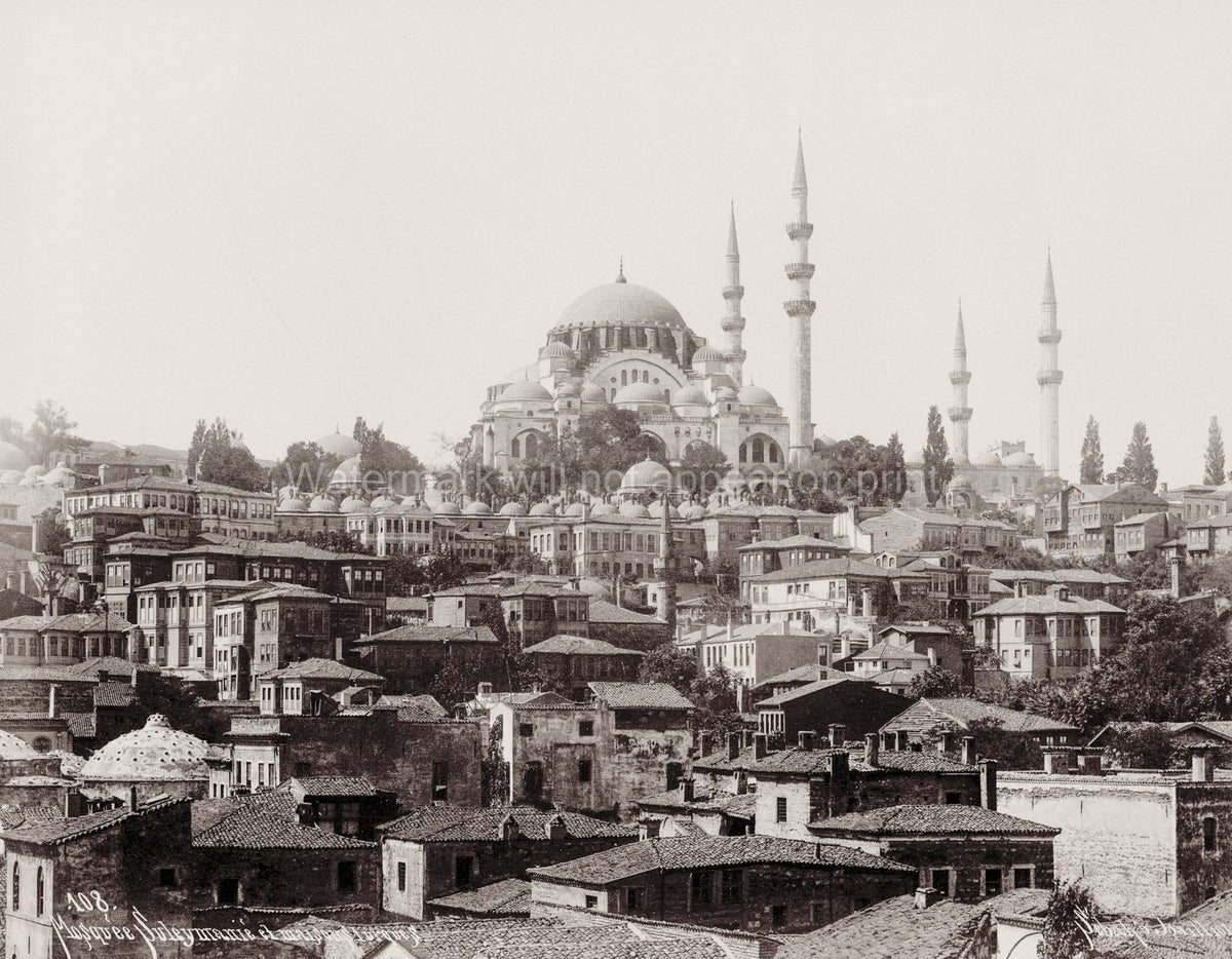 Istanbul Turkey Sleymaniye Mosque Cityscape Minarets Vtg. Photo 19thC.