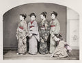 Young Japanese Women Kimono Traditional Dress Geisha Group Vtg. Photo 19thC.