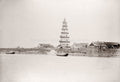 China Yangtze River Pagoda Tower Architecture Boats Riverbank Vtg. Photo 19thC.