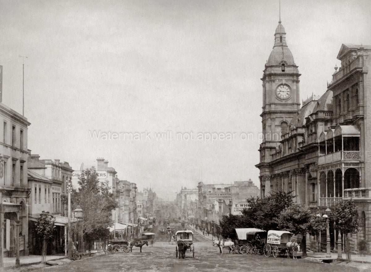 Melbourne Australia Collins Street Cityscape Clock Tower Vtg. Photo 19thC.