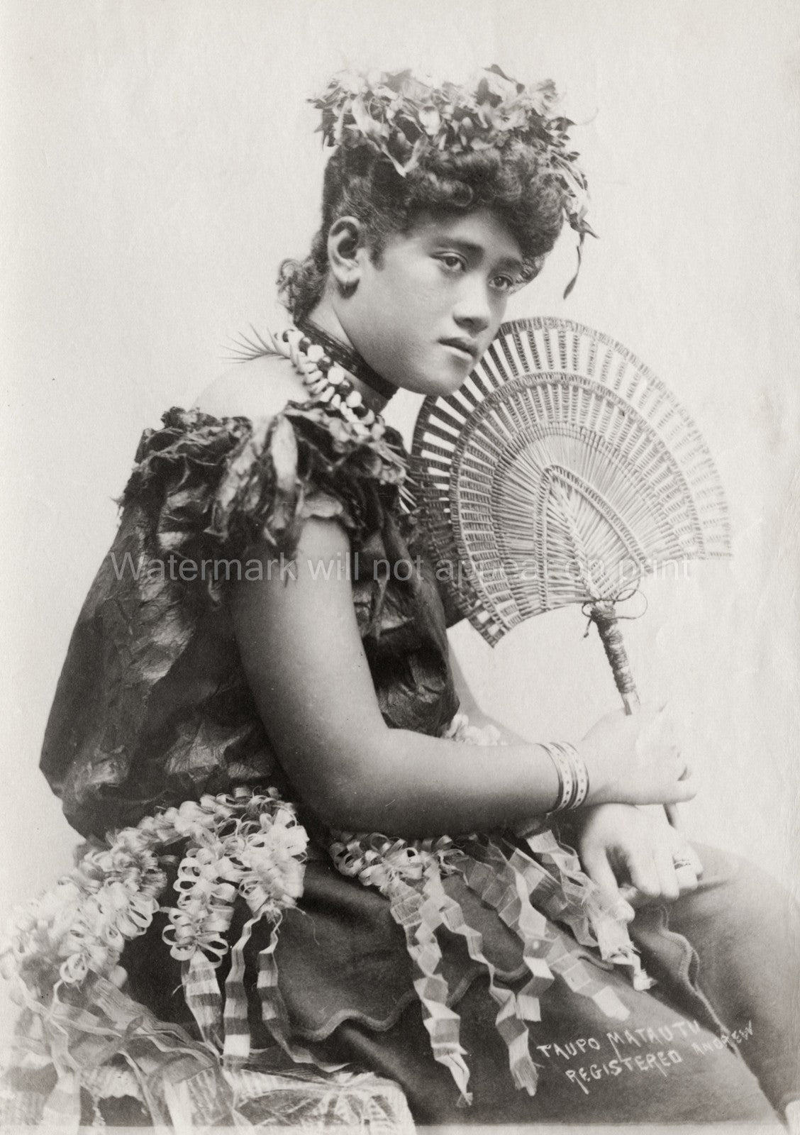 Samoan Woman Taupo Matautu Studio Portrait Traditional Dress Vtg. Photo 19thC.