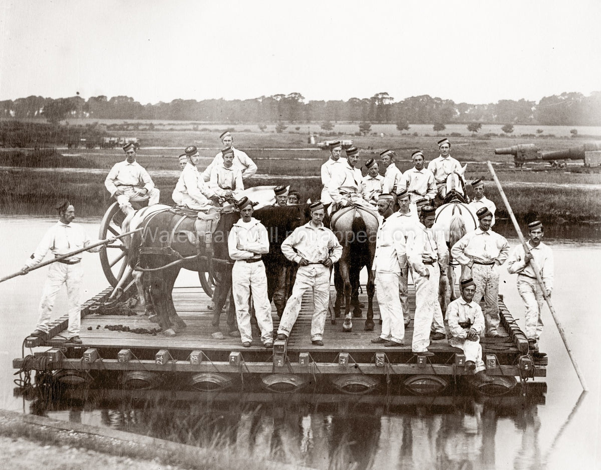 British Army Soldiers Shoeburyness Military Exercise Pontoon Vtg. Photo 19thC.