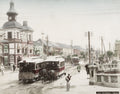 Shinbashi Tokyo Japan Street Scene Horse Drawn Trams Clock Vtg. Photo 19thC.