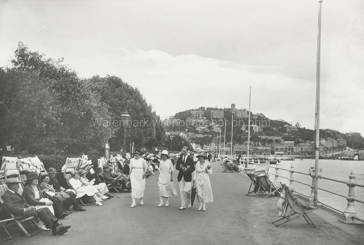 Princess Parade Torquay Devon Seaside Promenade Deckchairs Vtg. Photo 19thC.