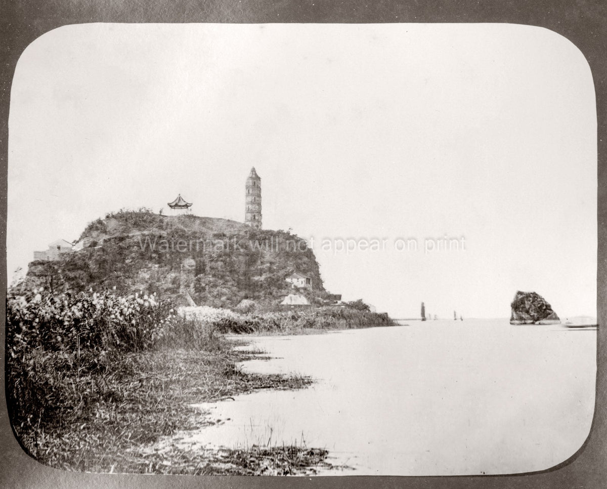 Zhenjiang Chenkiang Pagoda Yangtze River Hill Pavilion Vtg. Photo 19thC.