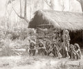 Veddahs Ceylon Sri Lanka Indigenous People Tribe Straw Hut Vtg. Photo 19thC.