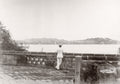 Wuchang Wuhan China Man Overlooking River Landscape Balustrade Vtg. Photo 19thC.