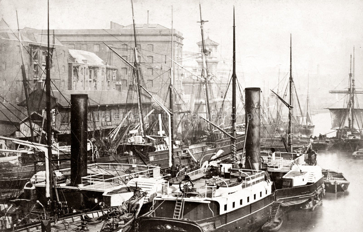 London England Fresh Wharf Ships Harbor Docks Masts Vtg. Photo 19thC.
