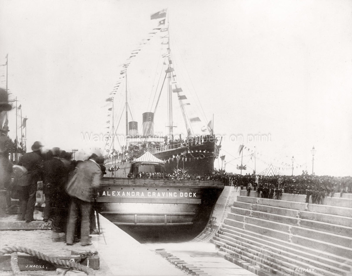 Belfast RMS Teutonic White Star Line Ship Launch Graving Dock Vtg. Photo 19thC.