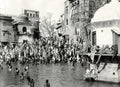 Haridwar India River Bathing Ghat Crowd Pilgrims Hindu Temple Vtg. Photo 19thC.
