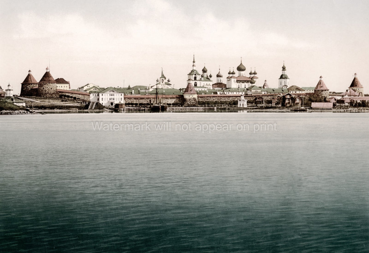 Solovetsky Monastery Russia Fortified Churches Domes Island Vtg. Photo 19thC.