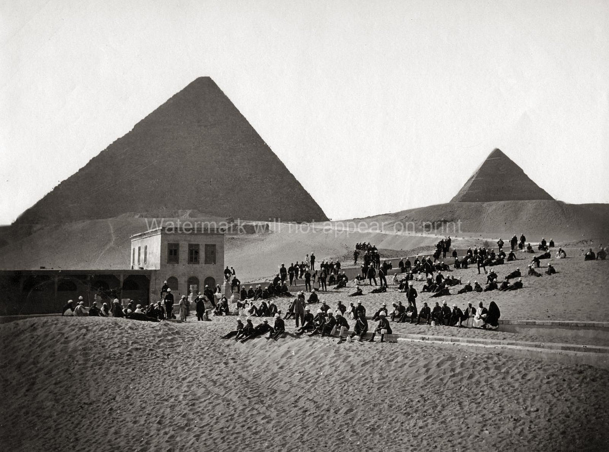 British Army Regiment At Giza Pyramids Egypt Soldiers Desert Vtg. Photo 19thC.