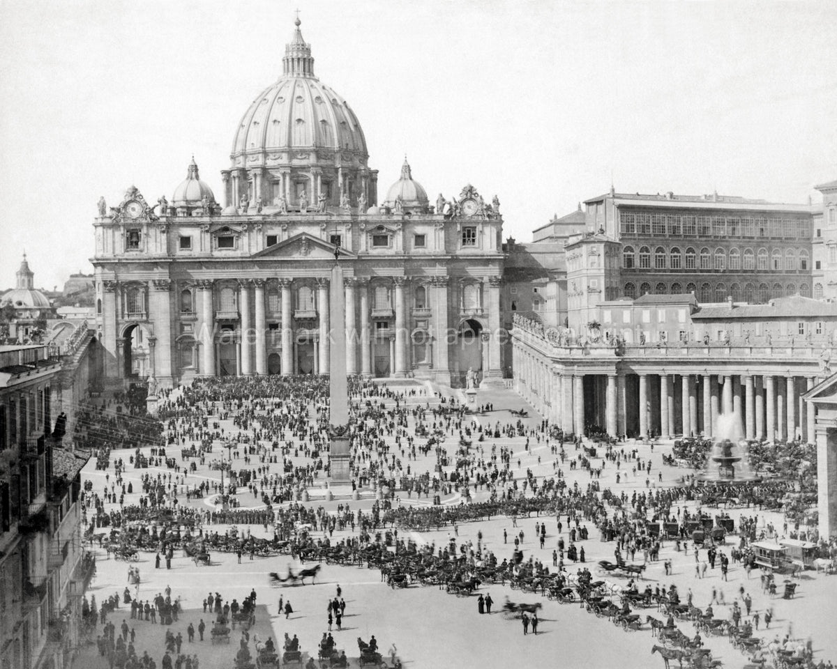 St Peter's Square Vatican City Rome Italy Crowd Basilica Vtg. Photo 19thC.