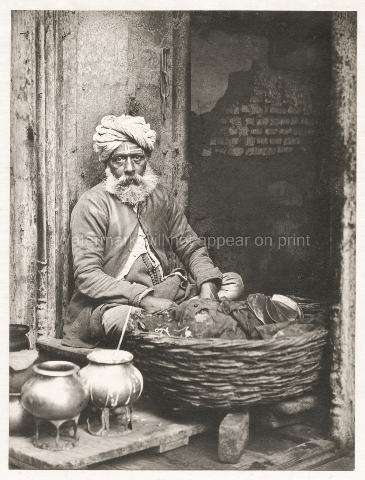Delhi India Pan Betel Nut Seller Vendor Turban Beard Portrait Vtg. Photo 20th C