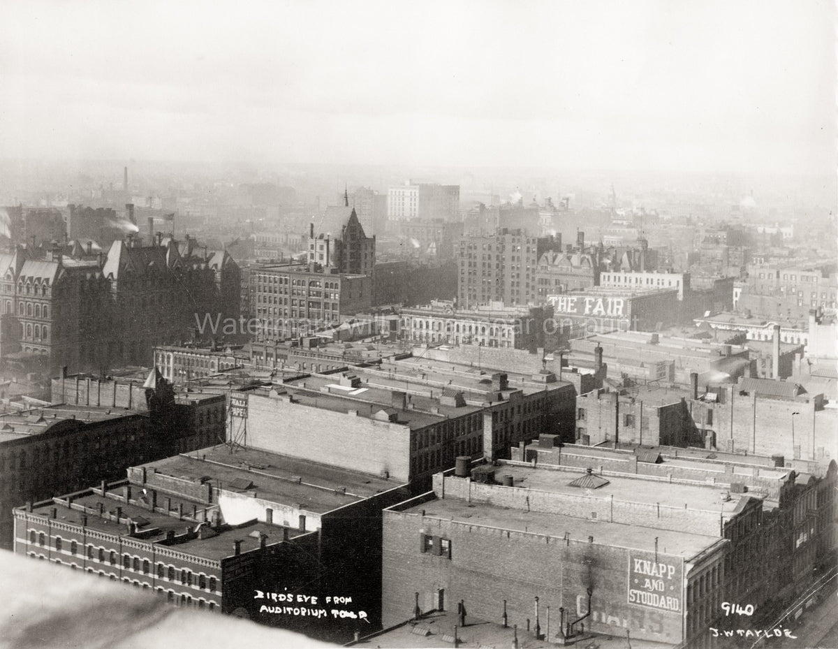 Chicago Rooftop View Auditorium Building Cityscape Skyline Vtg. Photo 19thC.