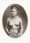 Fiji Tahiti Samoa Woman Traditional Dress Necklace Portrait Vtg. Photo 19thC.