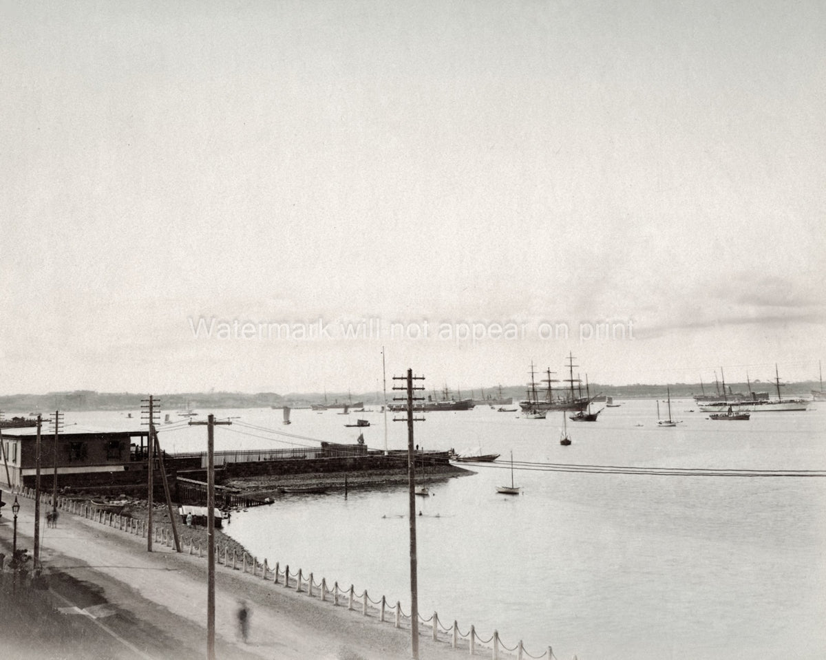 Yokohama Japan Harbour Ships Port Waterfront Boats Masted Vtg. Photo 19thC.