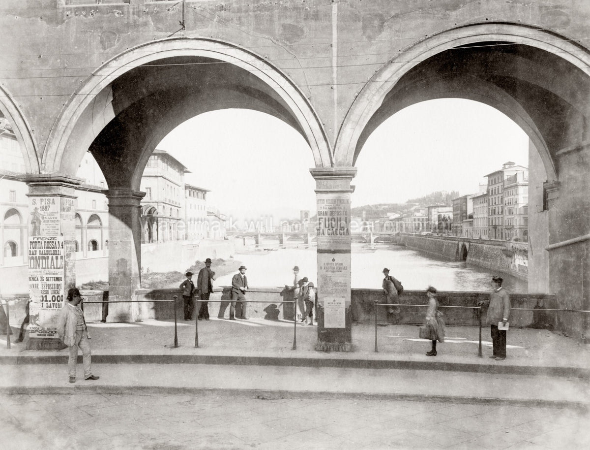 Florence Italy Ponte Vecchio River Arno Bridge Arches Vtg. Photo 19thC.