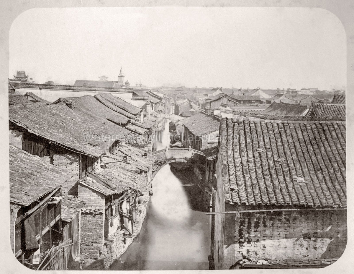 Shanghai China Canal Rooftops Cityscape Architecture Bridge Vtg. Photo 19thC.