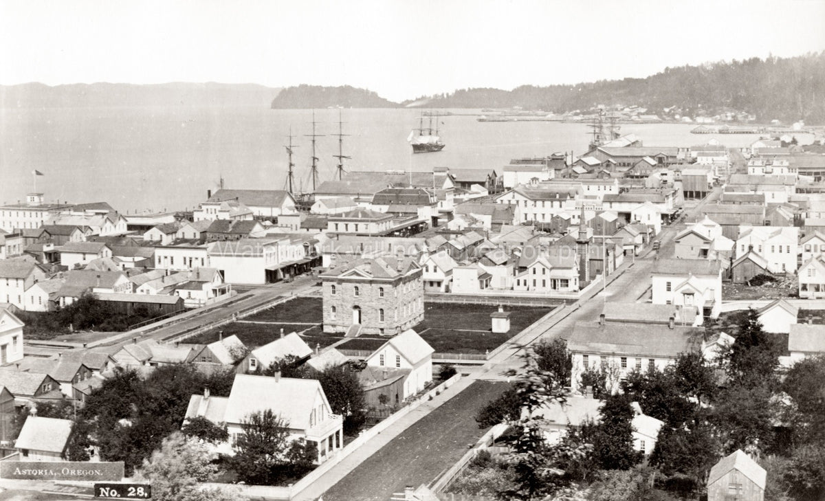 Astoria Oregon Waterfront Harbor Sailing Ships Docks Townscape Vtg. Photo 19thC.