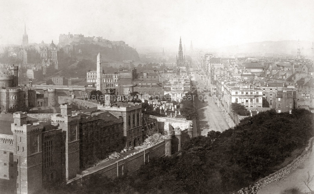 Edinburgh Scotland Cityscape Calton Hill View Castle Monument Vtg. Photo 19thC.