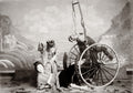 Japan Rickshaw Accident Studio Tableau Women Kimono Performers Vtg. Photo 19thC.