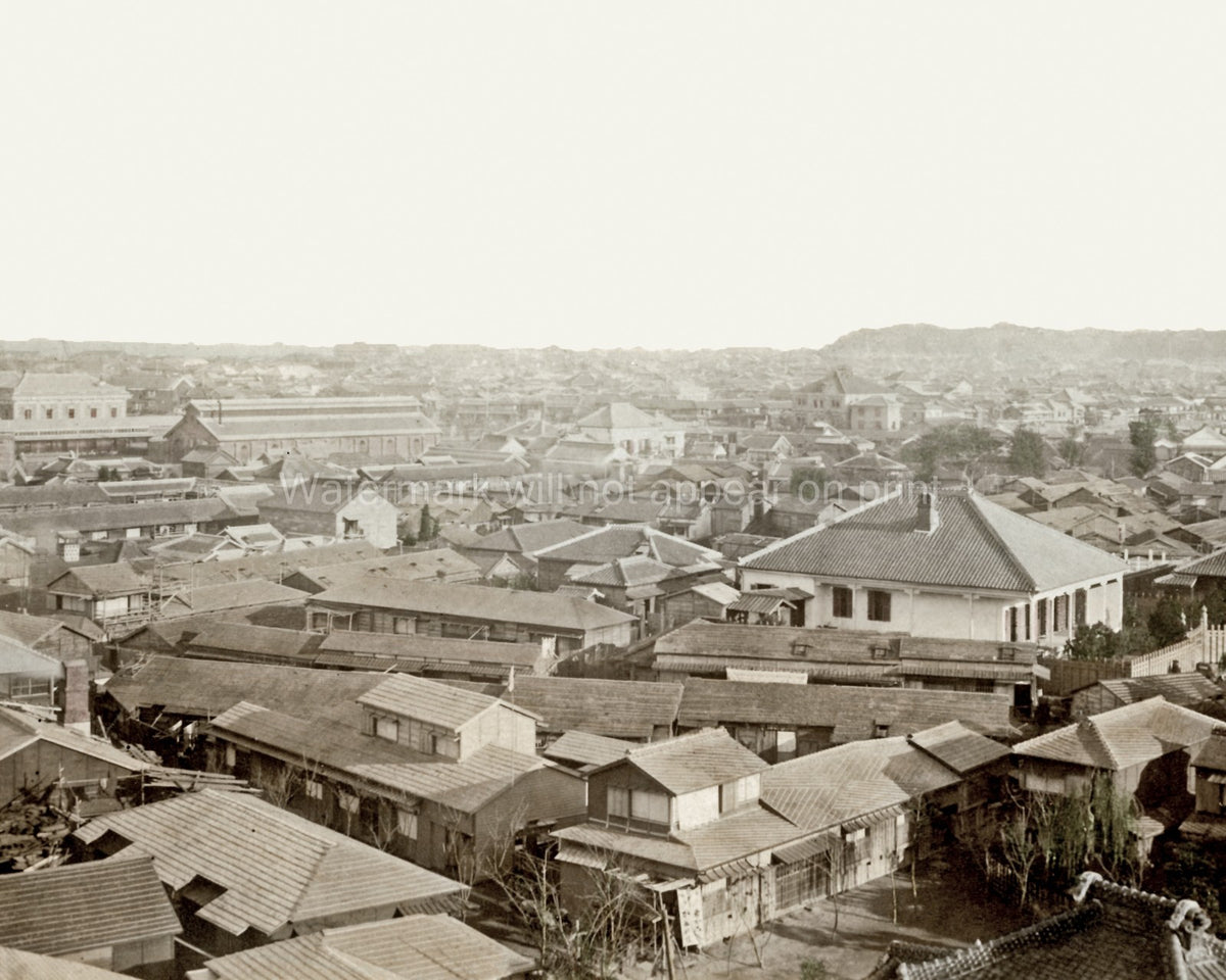 Yokohama Japan Cityscape Rooftops Buildings Architecture Urban Vtg. Photo 19thC.