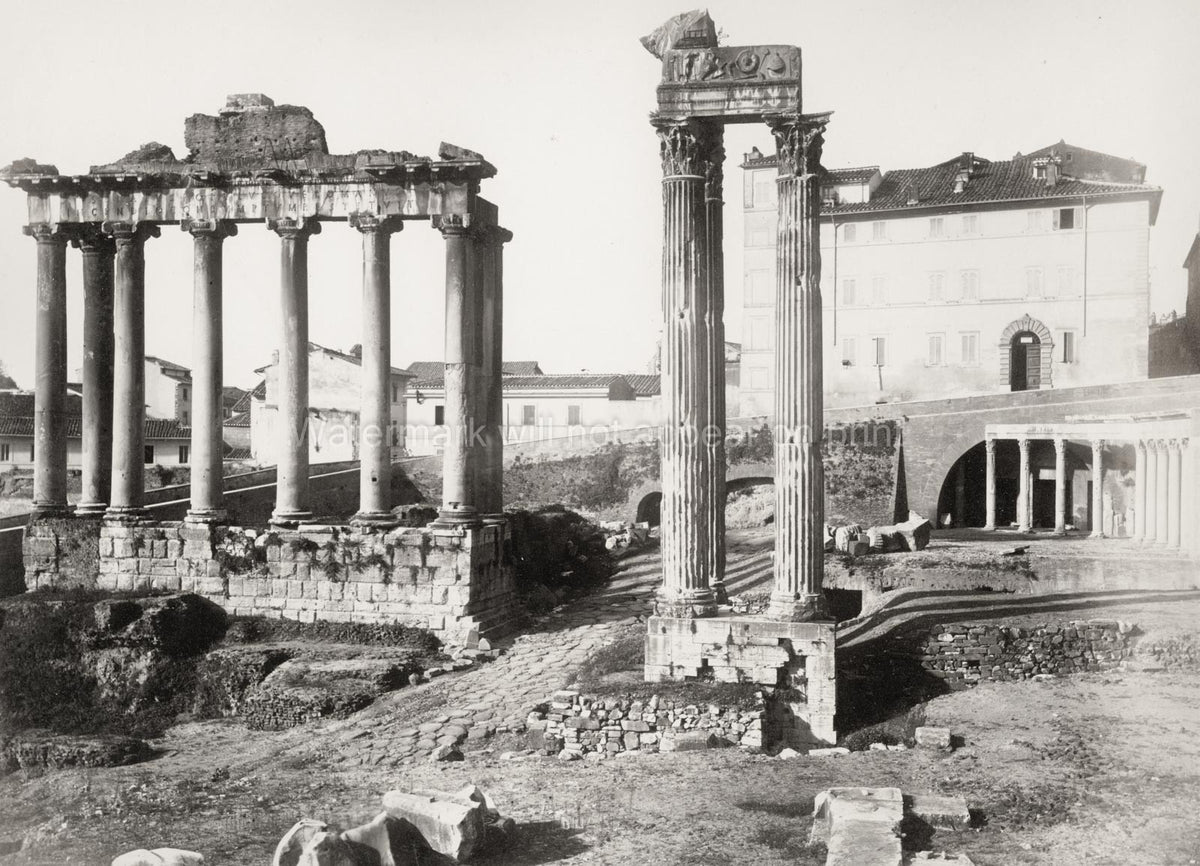 Temple Of Saturn Roman Forum Rome Italy Ancient Ruins Columns Vtg. Photo 19thC.