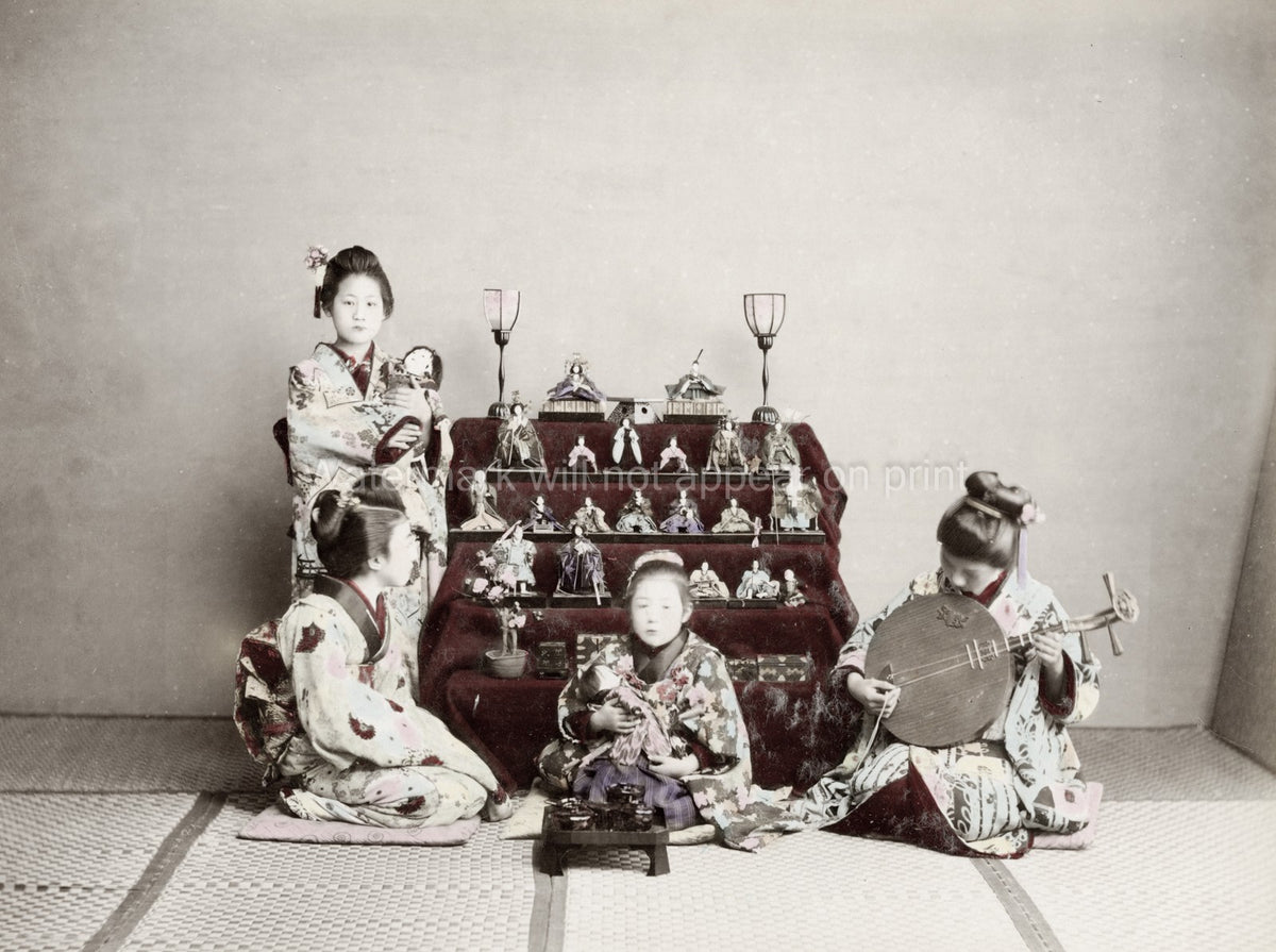 Japan Girls Festival Dolls Day Hinamatsuri Kimono Hina Vtg. Photo 19thC.