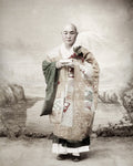 Japan Buddhist Priest Monk Portrait Ornate Robes Kesa Mt Fuji Vtg. Photo 19thC.