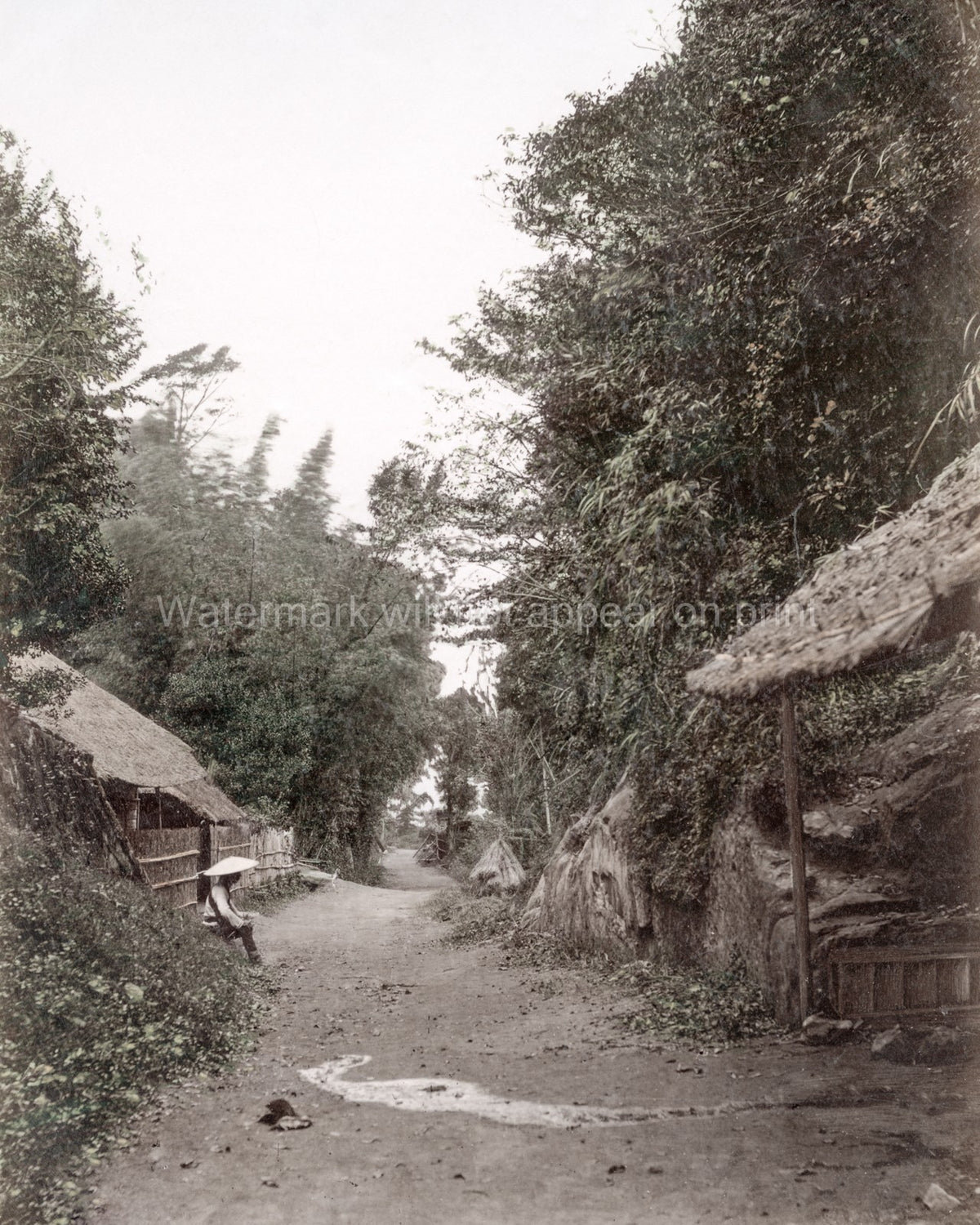 Kanazawa Japan Roadway Rural Village Scene Thatched Roof Vtg. Photo 19thC.